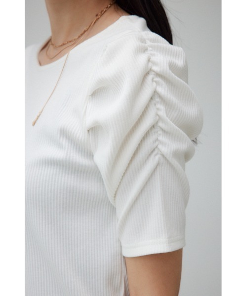AZUL by moussy(アズールバイマウジー)の「2WAYギャザースリーブリブトップス(Tシャツ/カットソー・レディース・ライトグレー/アイボリー/ブラック・SMALL/MEDIUM)」の11枚目の写真