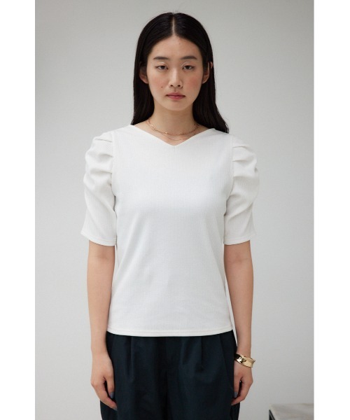 AZUL by moussy(アズールバイマウジー)の「2WAYギャザースリーブリブトップス(Tシャツ/カットソー・レディース・ライトグレー/アイボリー/ブラック・SMALL/MEDIUM)」の14枚目の写真