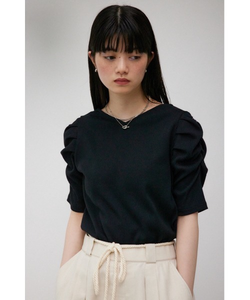 AZUL by moussy(アズールバイマウジー)の「2WAYギャザースリーブリブトップス(Tシャツ/カットソー・レディース・ライトグレー/アイボリー/ブラック・SMALL/MEDIUM)」の16枚目の写真