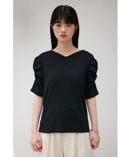 AZUL by moussy(アズールバイマウジー)の「2WAYギャザースリーブリブトップス(Tシャツ/カットソー・レディース・ライトグレー/アイボリー/ブラック・SMALL/MEDIUM)」の19枚目の写真