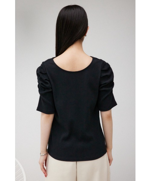 AZUL by moussy(アズールバイマウジー)の「2WAYギャザースリーブリブトップス(Tシャツ/カットソー・レディース・ライトグレー/アイボリー/ブラック・SMALL/MEDIUM)」の21枚目の写真