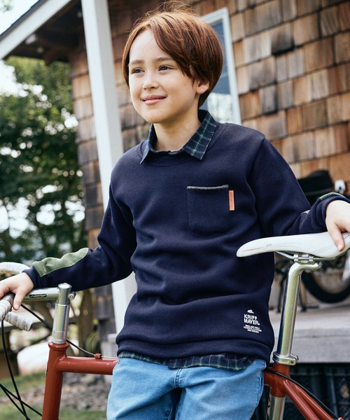 KRIFF MAYER Kid's Collection(クリフメイヤーキッズコレクション)の「【ふんわりスウェット】ふっくら裏起毛クルー(スウェット・キッズ・レンガ/グリーン/ネイビー/グレー/ブラック・120/130/140/150/160/170)」の4枚目の写真