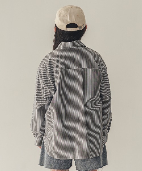 jeans-b（ジーンズベー）の「Jeans-b/ジーンズベー ストライプワイドシャツ（シャツ/ブラウス・キッズ・ブルー/ブラック・130cm/140cm/150cm/160cm/120cm）」の4枚目の写真