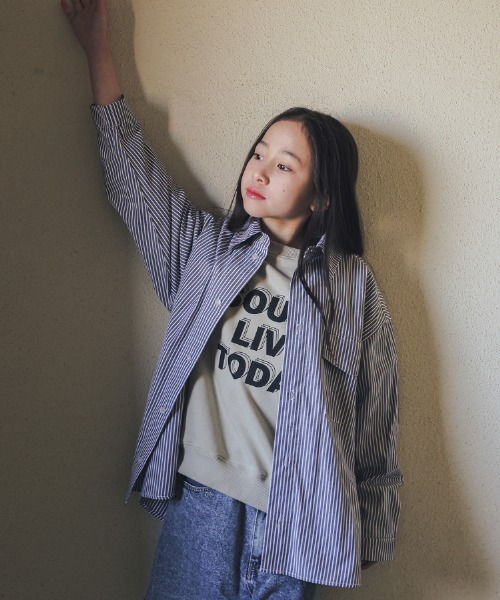 jeans-b（ジーンズベー）の「Jeans-b/ジーンズベー ストライプワイドシャツ（シャツ/ブラウス・キッズ・ブルー/ブラック・130cm/140cm/150cm/160cm/120cm）」の8枚目の写真