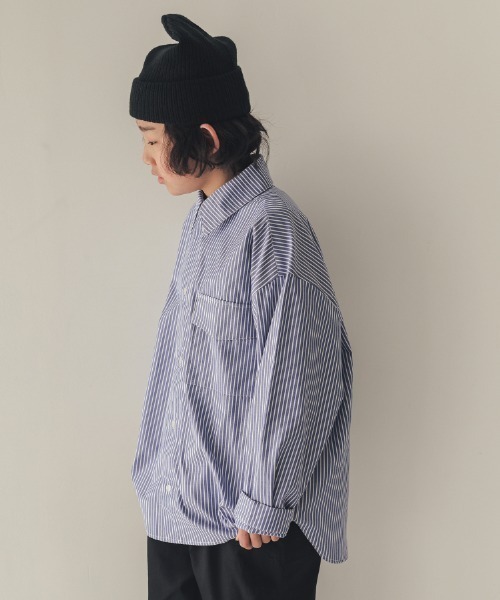 jeans-b（ジーンズベー）の「Jeans-b/ジーンズベー ストライプワイドシャツ（シャツ/ブラウス・キッズ・ブルー/ブラック・130cm/140cm/150cm/160cm/120cm）」の9枚目の写真