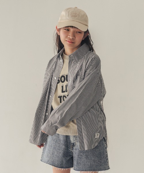 jeans-b（ジーンズベー）の「Jeans-b/ジーンズベー ストライプワイドシャツ（シャツ/ブラウス・キッズ・ブルー/ブラック・130cm/140cm/150cm/160cm/120cm）」の3枚目の写真