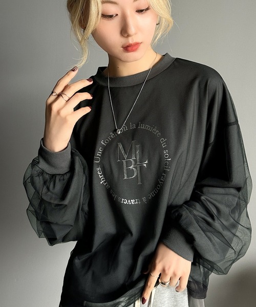 mily bilet(ミウィビレット)の「【mily bilet】デイリーからお出かけまであらゆるシーンに大活躍!箔プリントチュール重ねロングTシャツ(Tシャツ/カットソー・レディース・オートミール/チャコールグレー/杢グレー/アイボリー・LARGE/MEDIUM/SMALL/X-LARGE)」の22枚目の写真