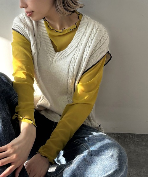 NICOLE CLUB（ニコル　クラブ）の「メロウシアーロングTEE（Tシャツ/カットソー・レディース・オフホワイト/チャコール/ベージュ/ネイビー/マスタード・FREE）」の5枚目の写真