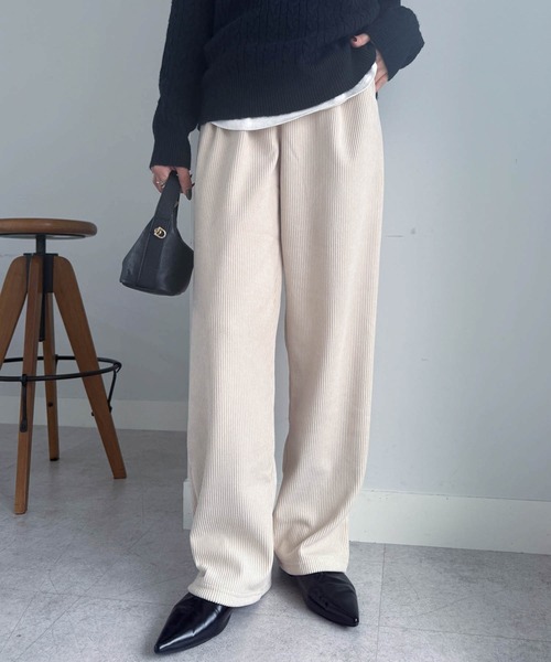 セール】【S-LL展開/新色追加】あったか裏起毛ニットコール2タック