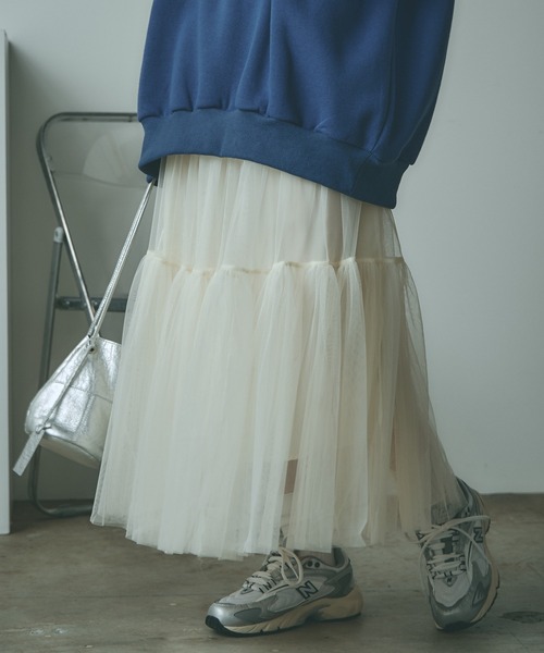BLANK (ブランク)の「▲Tiered tulle skirt / ティアードチュールスカート(スカート・レディース・アイボリー/カーキ/ブラック/ライトグレー・FREE)」の2枚目の写真