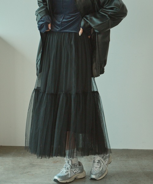 BLANK (ブランク)の「▲Tiered tulle skirt / ティアードチュールスカート(スカート・レディース・アイボリー/カーキ/ブラック/ライトグレー・FREE)」の1枚目の写真