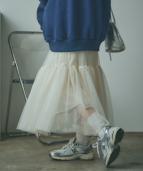 BLANK (ブランク)の「▲Tiered tulle skirt / ティアードチュールスカート(スカート・レディース・アイボリー/カーキ/ブラック/ライトグレー・FREE)」の8枚目の写真