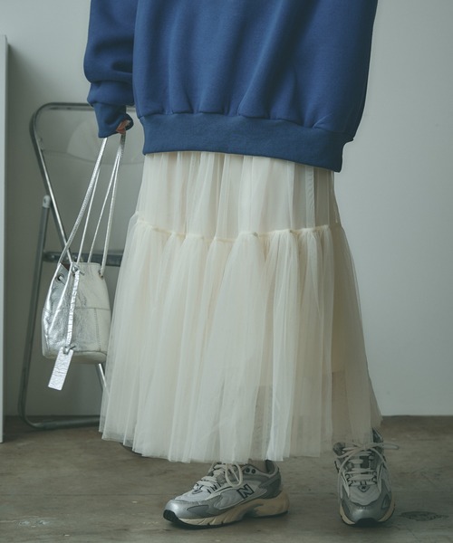 BLANK (ブランク)の「▲Tiered tulle skirt / ティアードチュールスカート(スカート・レディース・アイボリー/カーキ/ブラック/ライトグレー・FREE)」の5枚目の写真