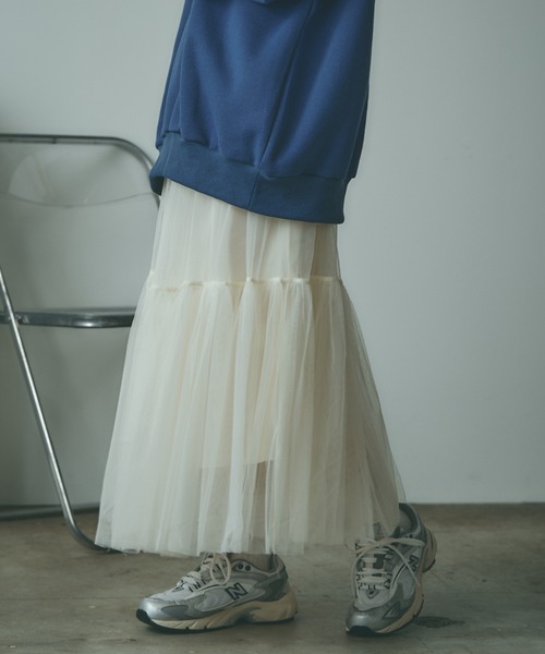 BLANK (ブランク)の「▲Tiered tulle skirt / ティアードチュールスカート(スカート・レディース・アイボリー/カーキ/ブラック/ライトグレー・FREE)」の7枚目の写真