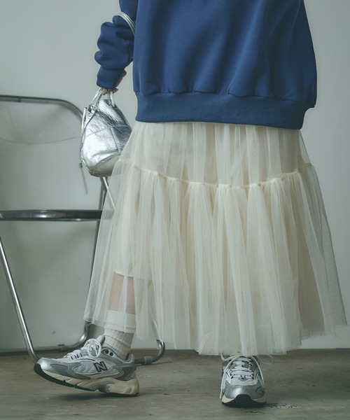 BLANK (ブランク)の「▲Tiered tulle skirt / ティアードチュールスカート(スカート・レディース・アイボリー/カーキ/ブラック/ライトグレー・FREE)」の6枚目の写真