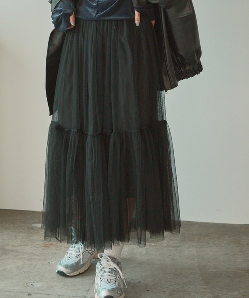 BLANK (ブランク)の「▲Tiered tulle skirt / ティアードチュールスカート(スカート・レディース・アイボリー/カーキ/ブラック/ライトグレー・FREE)」の13枚目の写真