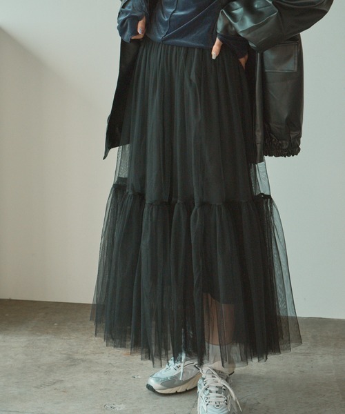 BLANK (ブランク)の「▲Tiered tulle skirt / ティアードチュールスカート(スカート・レディース・アイボリー/カーキ/ブラック/ライトグレー・FREE)」の14枚目の写真