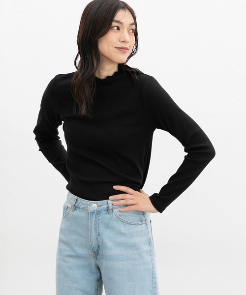 Honeys(ハニーズ)の「フリルハイネックT(Tシャツ/カットソー・レディース・ベージュ/ピンク/グリーン/オフホワイト/ブルー/ブラック/スミクロ/ブルーグレー/ダークブルー・S/M/L/LL)」の14枚目の写真