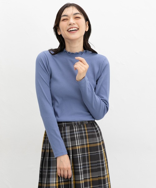 Honeys(ハニーズ)の「フリルハイネックT(Tシャツ/カットソー・レディース・ベージュ/ピンク/グリーン/オフホワイト/ブルー/ブラック/スミクロ/ブルーグレー/ダークブルー・S/M/L/LL)」の18枚目の写真