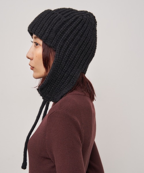 Auntie Rosa Holiday(アンティローザホリデー)の「イヤーフラップビーニー(ニットキャップ/ビーニー・レディース・ブラック/アイボリー・FREE)」の10枚目の写真