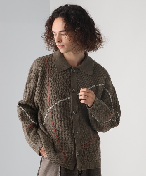 HARE(ハレ)の「ステッチラインシャツニット(HARE)(シャツ/ブラウス・メンズ・ブラウン/ホワイト/ブラック・FREE)」の10枚目の写真