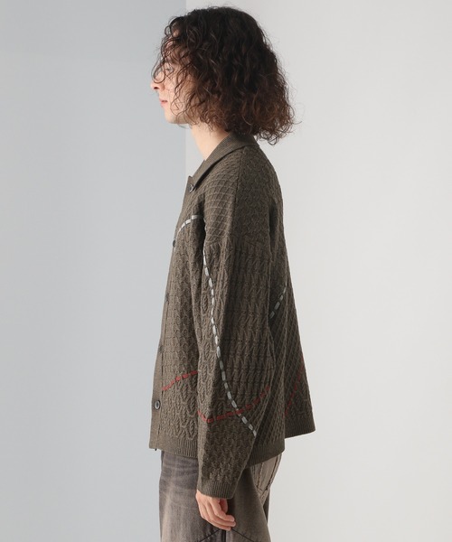 HARE(ハレ)の「ステッチラインシャツニット(HARE)(シャツ/ブラウス・メンズ・ブラウン/ホワイト/ブラック・FREE)」の12枚目の写真