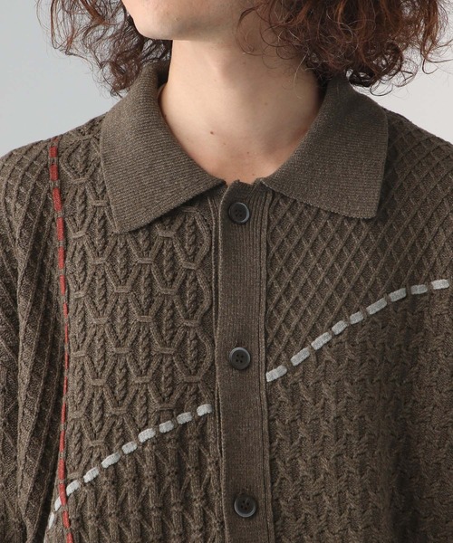 HARE(ハレ)の「ステッチラインシャツニット(HARE)(シャツ/ブラウス・メンズ・ブラウン/ホワイト/ブラック・FREE)」の15枚目の写真