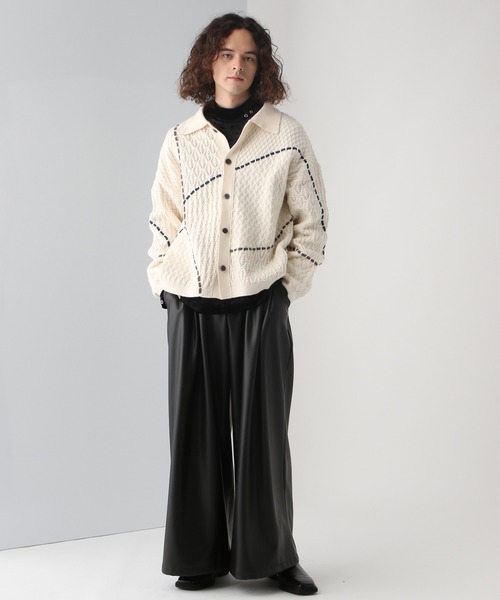 HARE(ハレ)の「ステッチラインシャツニット(HARE)(シャツ/ブラウス・メンズ・ブラウン/ホワイト/ブラック・FREE)」の6枚目の写真