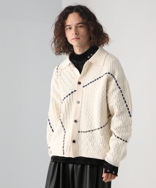 HARE(ハレ)の「ステッチラインシャツニット(HARE)(シャツ/ブラウス・メンズ・ブラウン/ホワイト/ブラック・FREE)」の7枚目の写真