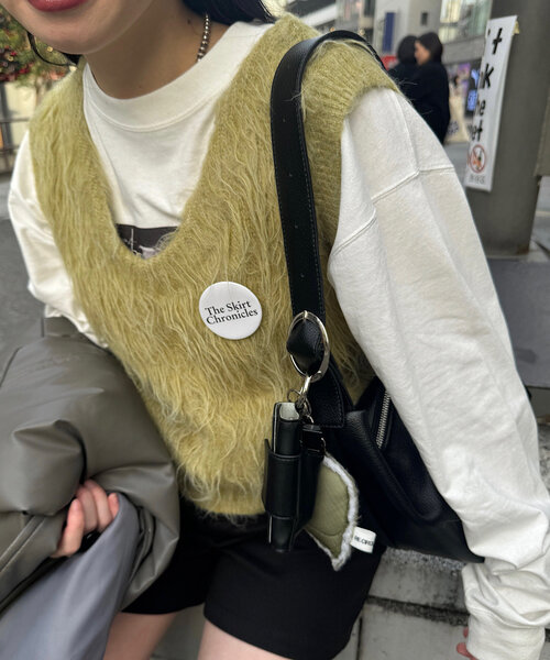 Kastane（カスタネ）の「*【2WAY/リバーシブル】シャギーニットショートベスト（ベスト・レディース・ライトグレー/ブラウン/ライム・FREE）」の3枚目の写真