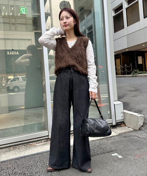 Kastane（カスタネ）の「*【2WAY/リバーシブル】シャギーニットショートベスト（ベスト・レディース・ライトグレー/ブラウン/ライム・FREE）」の7枚目の写真