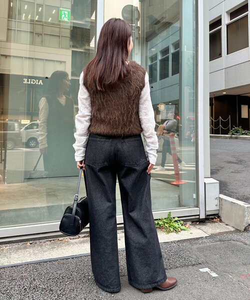 Kastane（カスタネ）の「*【2WAY/リバーシブル】シャギーニットショートベスト（ベスト・レディース・ライトグレー/ブラウン/ライム・FREE）」の8枚目の写真