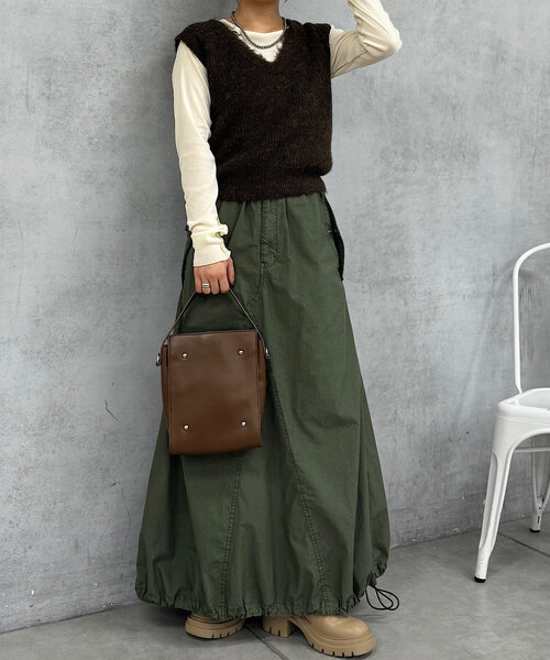 Kastane（カスタネ）の「*【2WAY/リバーシブル】シャギーニットショートベスト（ベスト・レディース・ライトグレー/ブラウン/ライム・FREE）」の21枚目の写真