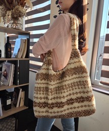 ｔｏｌｅｎｅ（トレネ）の「ボア チェック柄プリント A4対応 大容量 ショルダーバッグ トートバッグ（ショルダーバッグ）」