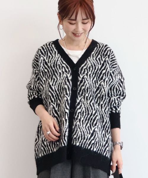 セール】アニマル柄Vネックニットカーディガン（カーディガン/ボレロ
