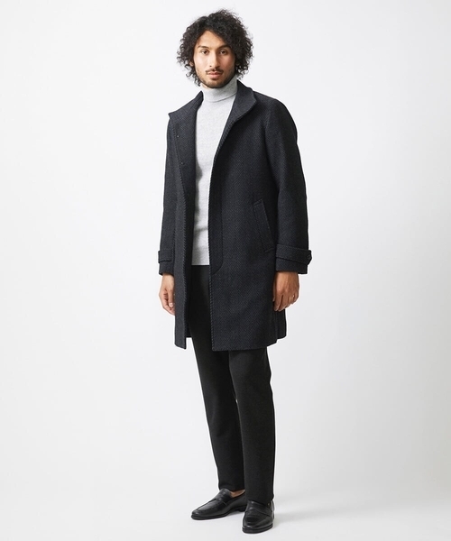 MICHEL KLEIN HOMME (ミッシェルクランオム)の「へリンボン柄ウールコート(ステンカラーコート・メンズ・ベージュ/ブラック・MEDIUM/X-LARGE/LARGE)」の2枚目の写真
