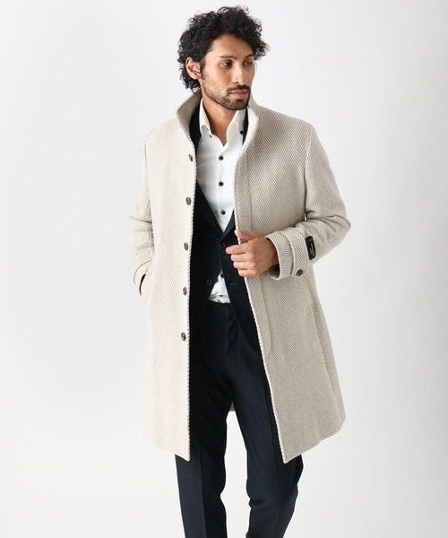 MICHEL KLEIN HOMME (ミッシェルクランオム)の「へリンボン柄ウールコート(ステンカラーコート・メンズ・ベージュ/ブラック・MEDIUM/X-LARGE/LARGE)」の3枚目の写真