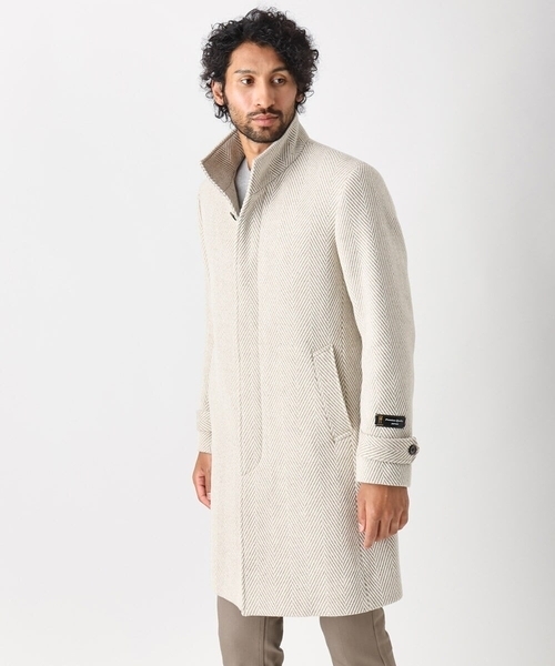 MICHEL KLEIN HOMME (ミッシェルクランオム)の「へリンボン柄ウールコート(ステンカラーコート・メンズ・ベージュ/ブラック・MEDIUM/X-LARGE/LARGE)」の4枚目の写真