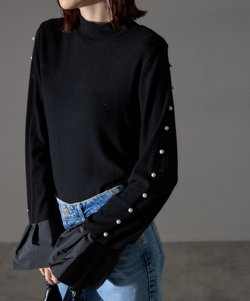 each（イーチ）の「スリーブパールラインフレアカフプルオーバー（Tシャツ/カットソー・レディース・ベージュ/グレー/ブラック・FREE）」の5枚目の写真