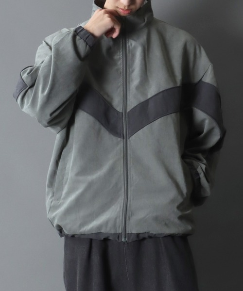 ジャケット・アウター STRIPED NYLON L ナイロンジャケット 切替ライン シャカシャカナイロンブルゾン