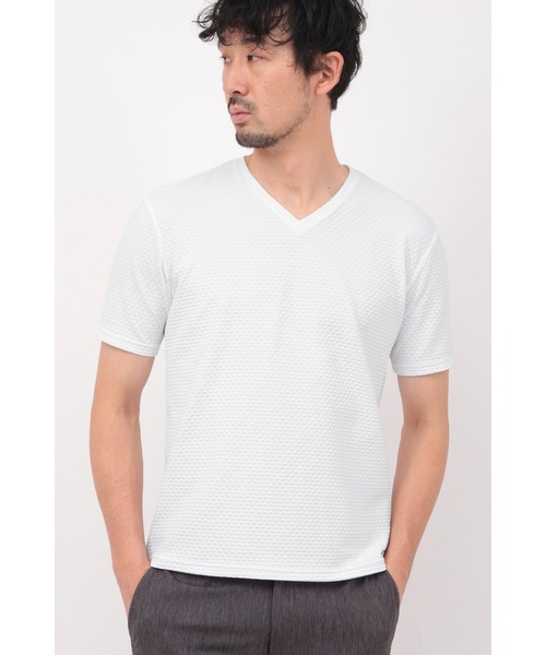 HIGH STREET(ハイストリート)の「HIGH STREET∴RIPAトライアングルモノグラムVネック半袖カットソー(Tシャツ/カットソー・メンズ・ホワイト/ブラック・L/LL/M)」の2枚目の写真