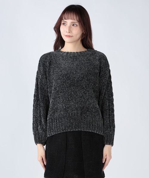 CECIL McBEE(セシルマクビー)の「前後2WAYモールケーブル網プルオーバー(ニット/セーター・レディース・サックスブルー/チャコールグレー・MEDIUM)」の5枚目の写真