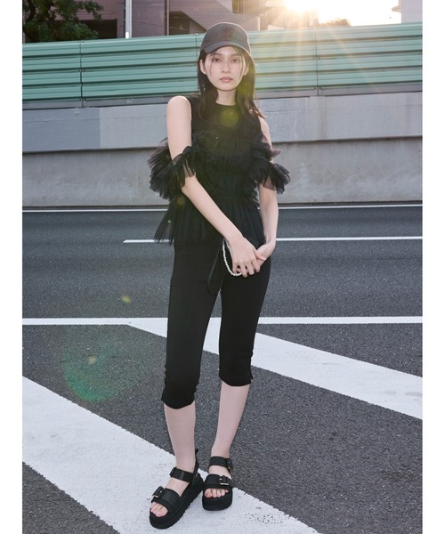 セール】チュールコンビ2wayトップス（Tシャツ/カットソー