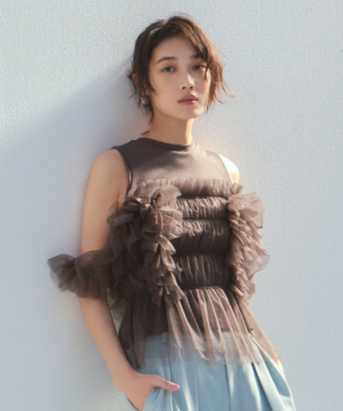 新品★FRAY I.D チュールコンビ2wayトップス セール】チュールコンビ2wayトップス（Tシャツ/カットソー