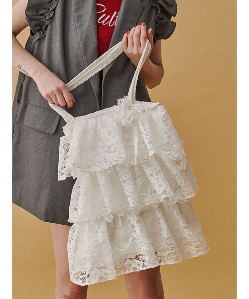 jouetie（ジュエティ）の「レースギャザートートBAG（トートバッグ・レディース・オフホワイト/レッド/ブラック・FREE）」の2枚目の写真
