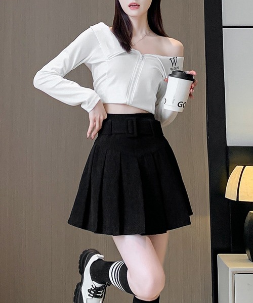 【新品未使用】FairLiar ベルトセットハイウエストプリーツスカート セール】ハイウエスト ベルト付き プリーツ ミニ スカート