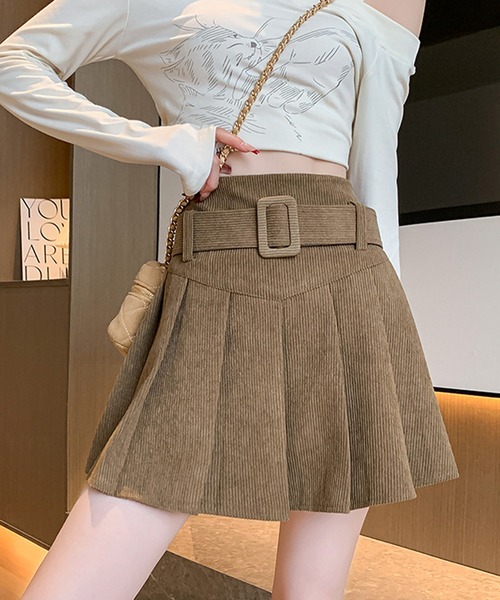 【新品未使用】FairLiar ベルトセットハイウエストプリーツスカート セール】ハイウエスト ベルト付き プリーツ ミニ スカート