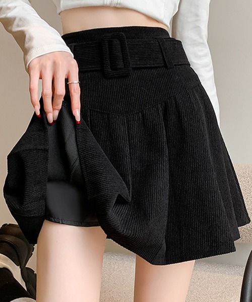 セール】ハイウエスト ベルト付き プリーツ ミニ スカート