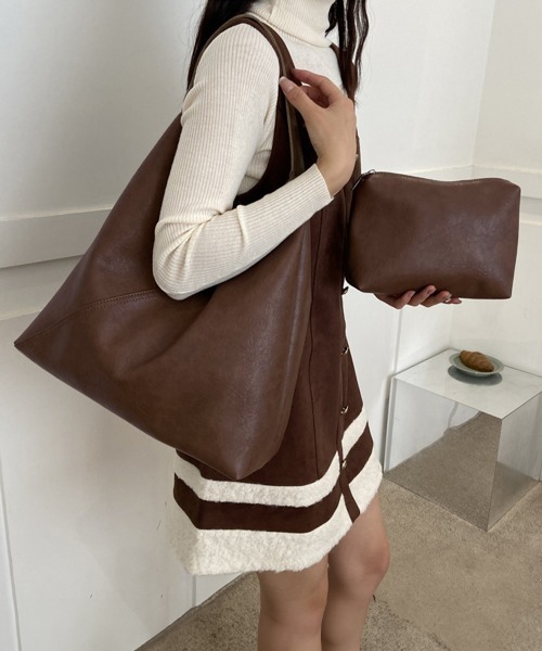 Miniministore(ミニミニストア)の「トートバッグ ポーチ付き 無地バッグ(トートバッグ・レディース・ブラウン/ブラック/キャメル/ダークベージュ・FREE)」の13枚目の写真