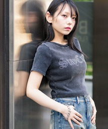 WEGO/ヴィンテージウォッシュグラフィックリブT